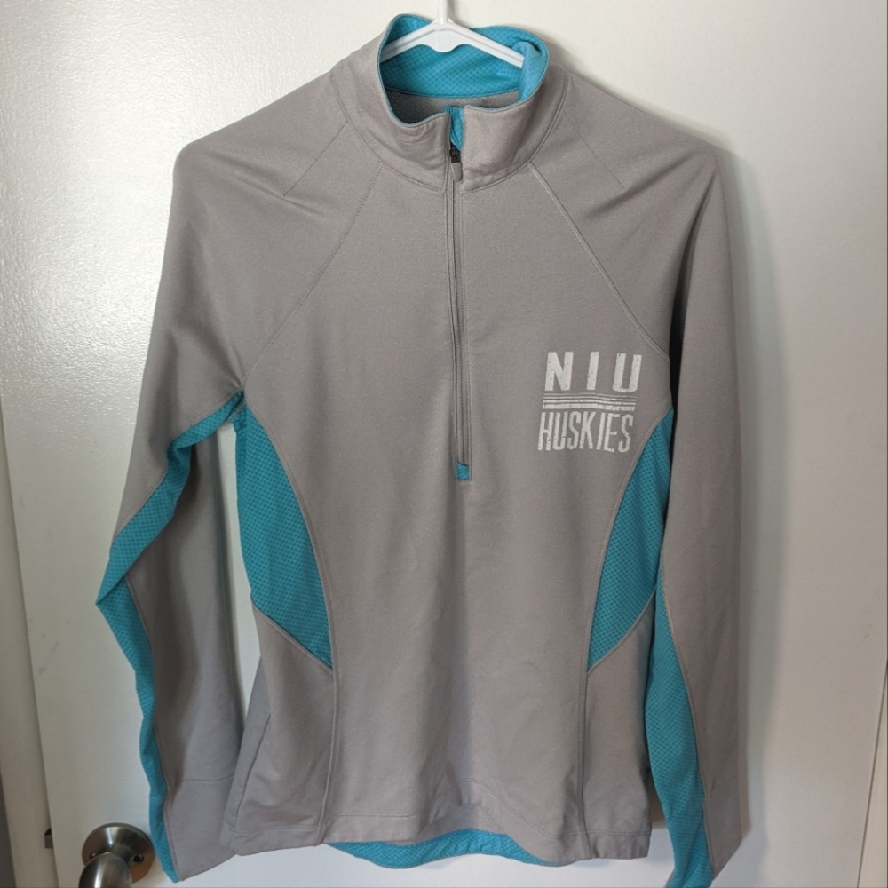 NIU Northern Illinois University Grey and Teal Under Armour Medium Mid Zip-up